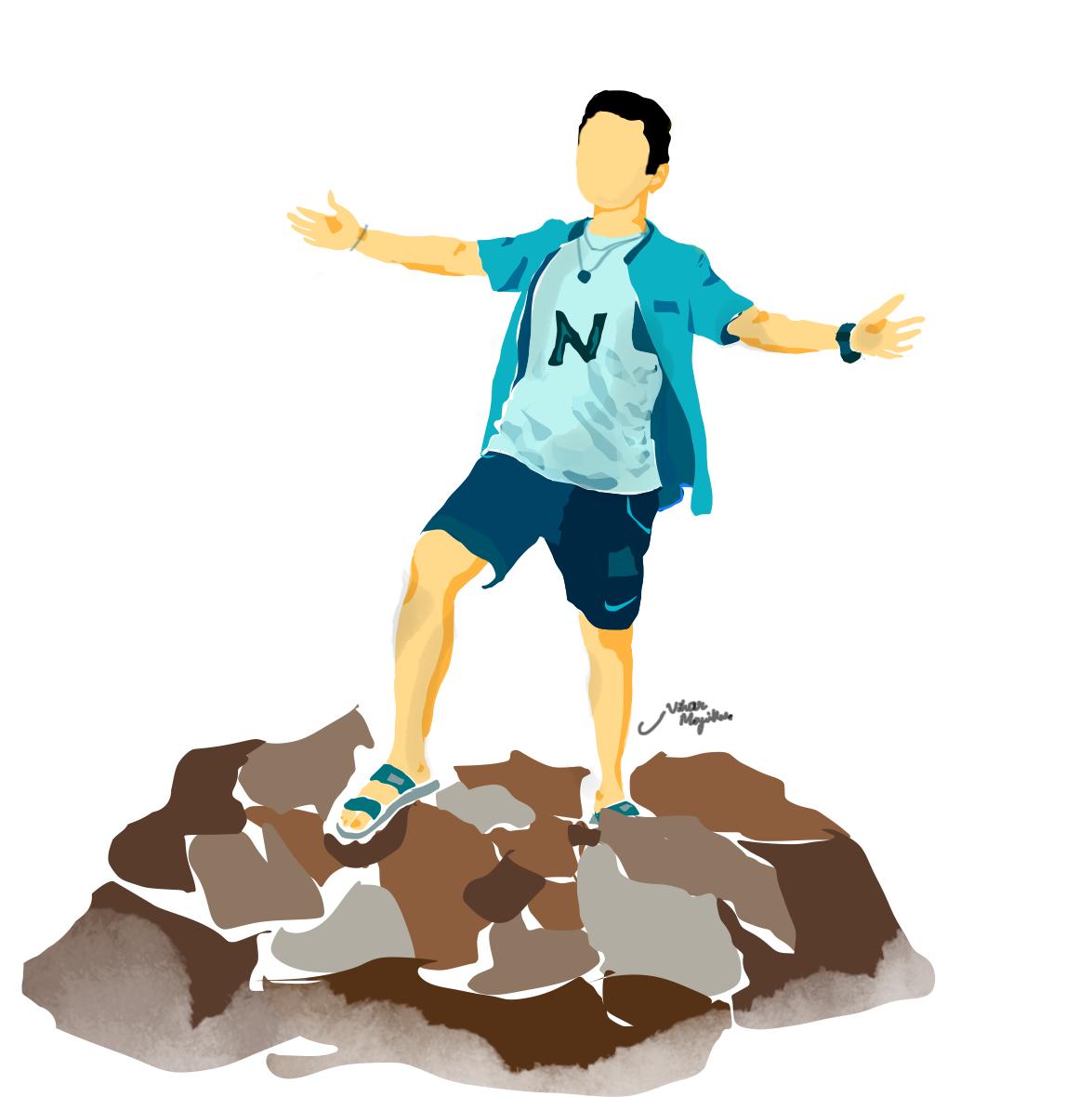 Clean illustration of a person standing on rocks